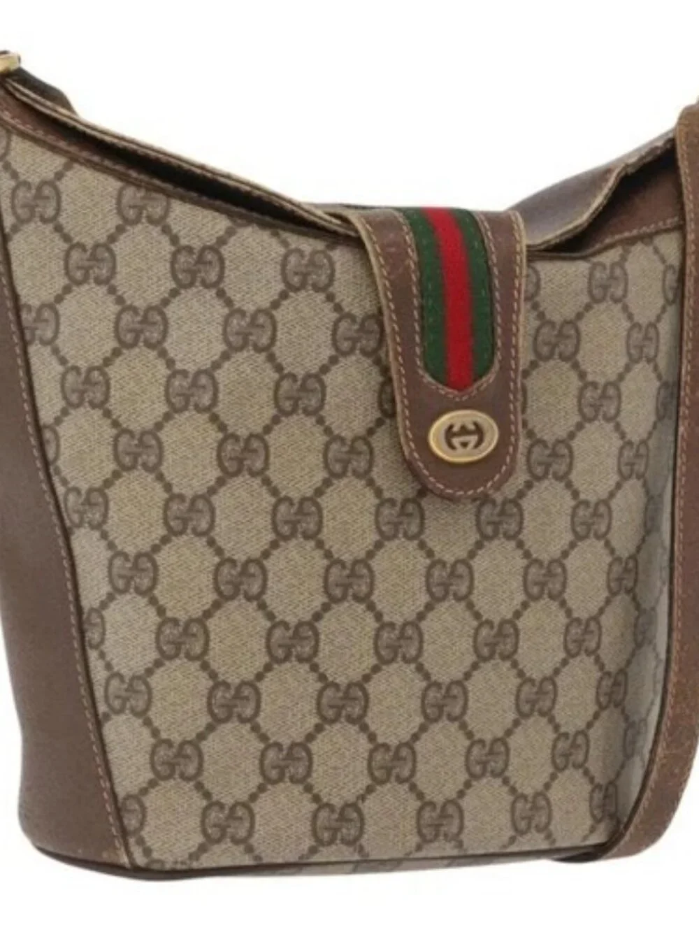 GUCCI GG Supreme Web Sherry Line Bag PVC Beige Gold 40 02 081 Auth YKZ594